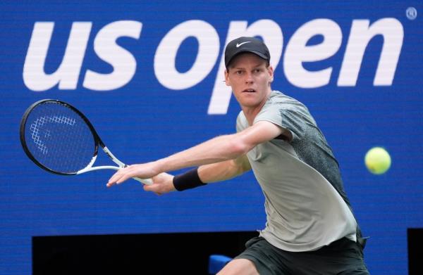 Jannik Sinner of Italy hits to Mackenzie McDonald of the USA on day two of the 2024 U.S. Open tennis tournament at USTA Billie Jean King National Tennis Center.