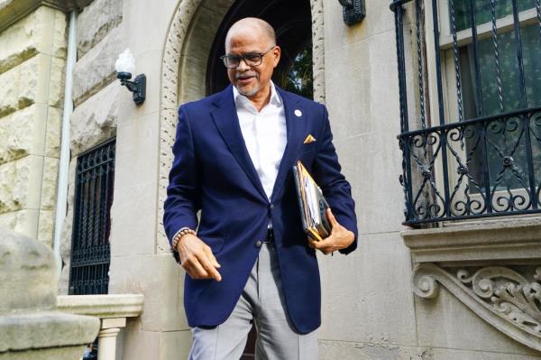 NYC Schools Chancellor David Banks, leaving his home.