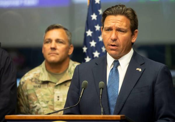 Gov. Ron DeSantis speaks on state preparedness ahead of Hurricane Milton at the Emergency Operations Center in Tallahassee, Wednesday, Oct. 9, 2024.